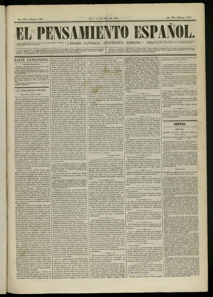 Miniatura de El Pensamiento Español del 21 de mayo de 1867, nº 2267