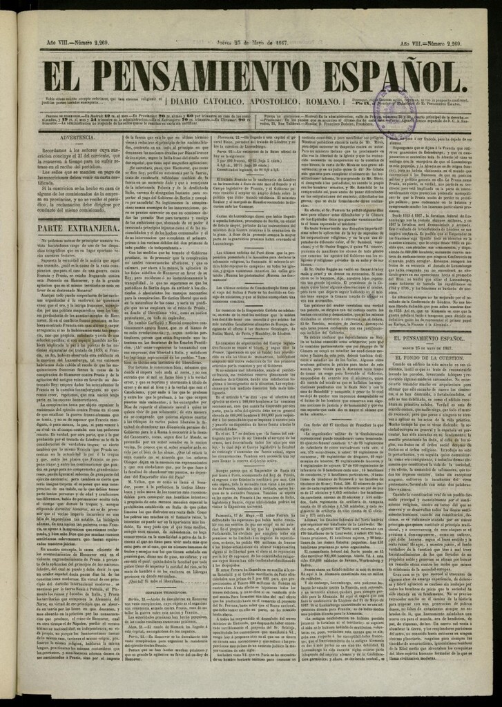 Miniatura de El Pensamiento Español del 23 de mayo de 1867, nº 2269