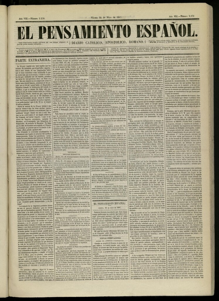 Miniatura de El Pensamiento Español del 24 de mayo de 1867, nº 2270