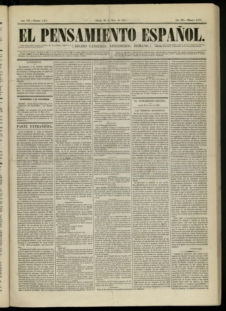 Miniatura de El Pensamiento Español del 25 de mayo de 1867, nº 2271
