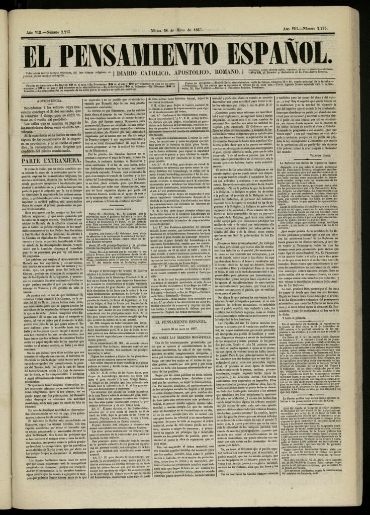 Miniatura de El Pensamiento Español del 28 de mayo de 1867, nº 2273