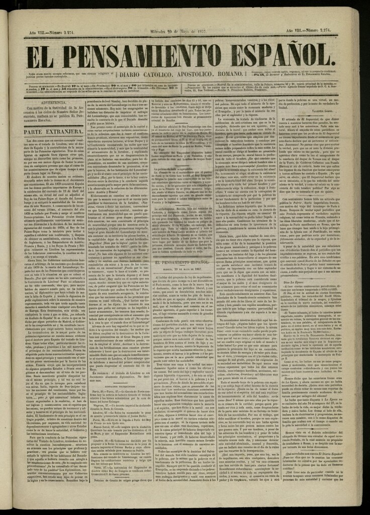 Miniatura de El Pensamiento Español del 29 de mayo de 1867, nº 2274