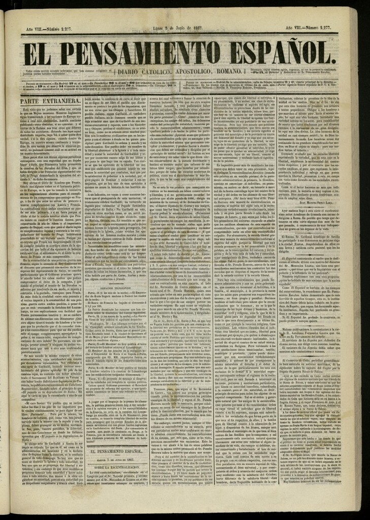 Miniatura de El Pensamiento Español del 3 de junio de 1867, nº 2277