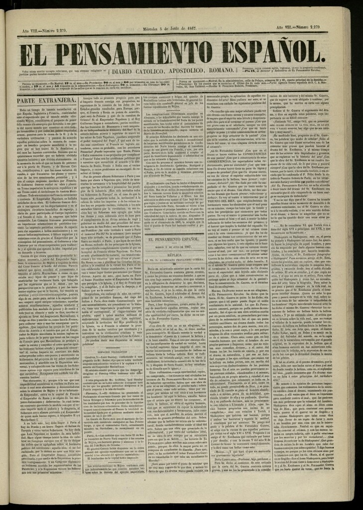 Miniatura de El Pensamiento Español del 5 de junio de 1867, nº 2279