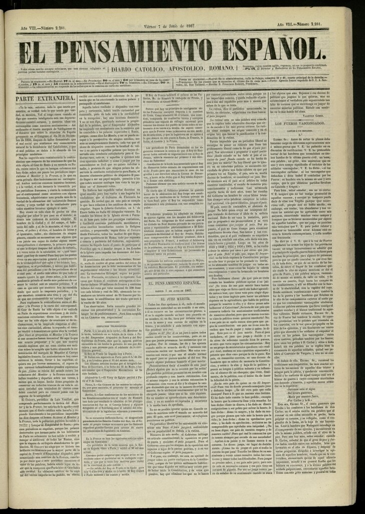 Miniatura de El Pensamiento Español del 7 de junio de 1867, nº 2281