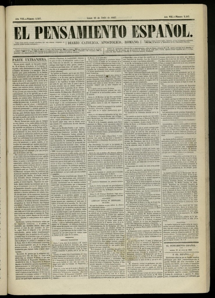 Miniatura de El Pensamiento Español del 10 de junio de 1867, nº 2283