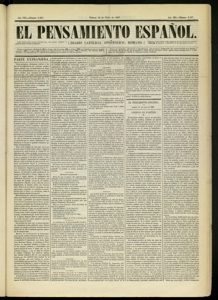 Miniatura de El Pensamiento Español del 14 de junio de 1867, nº 2287