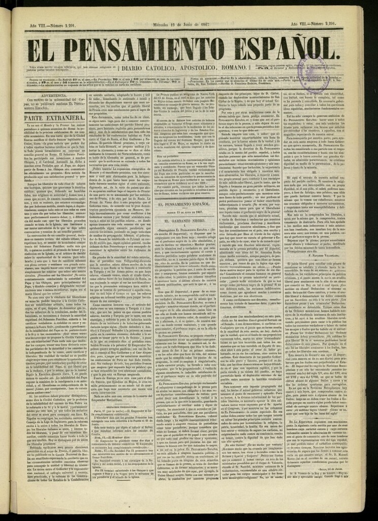 Miniatura de El Pensamiento Español del 19 de junio de 1867, nº 2291