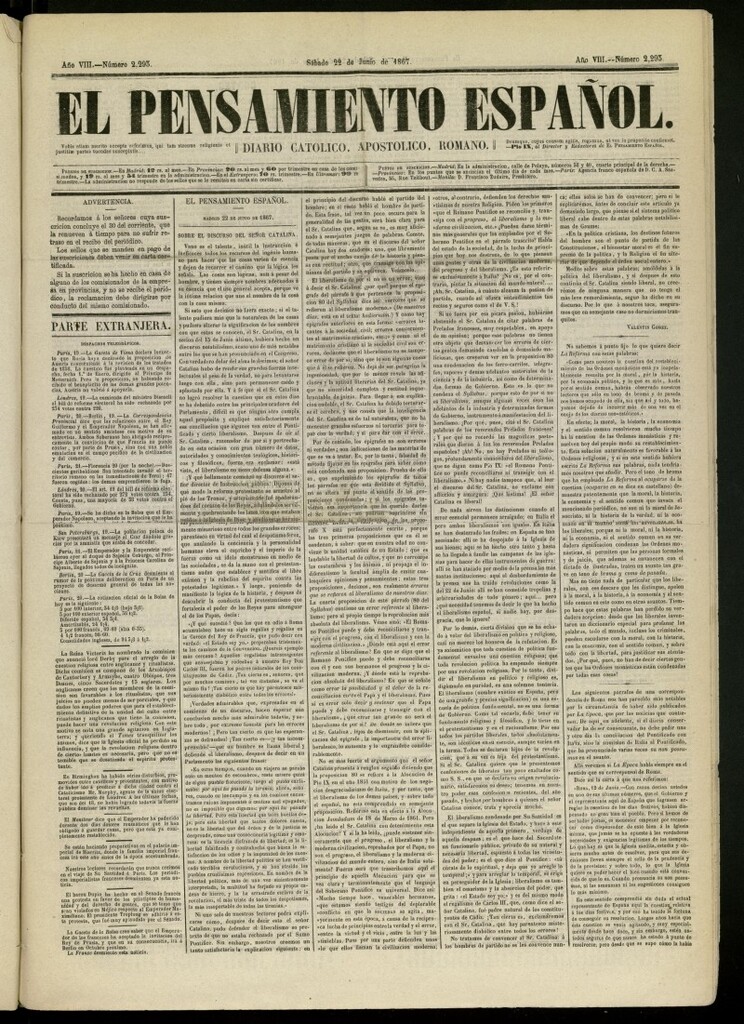 Miniatura de El Pensamiento Español del 22 de junio de 1867, nº 2293