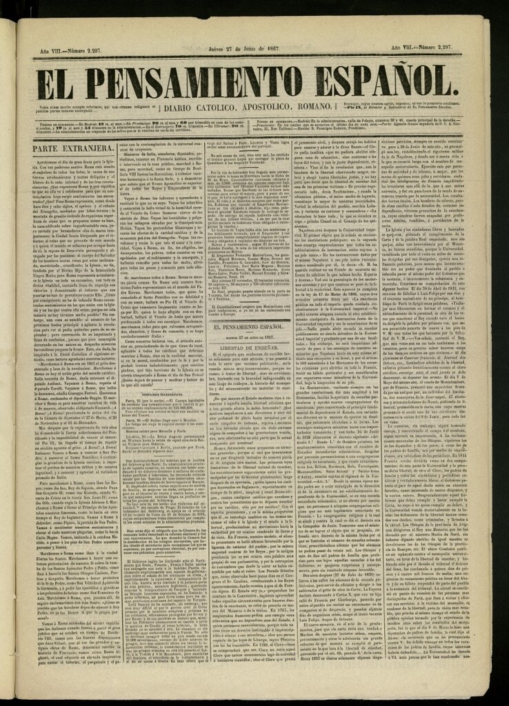 Miniatura de El Pensamiento Español del 27 de junio de 1867, nº 2297