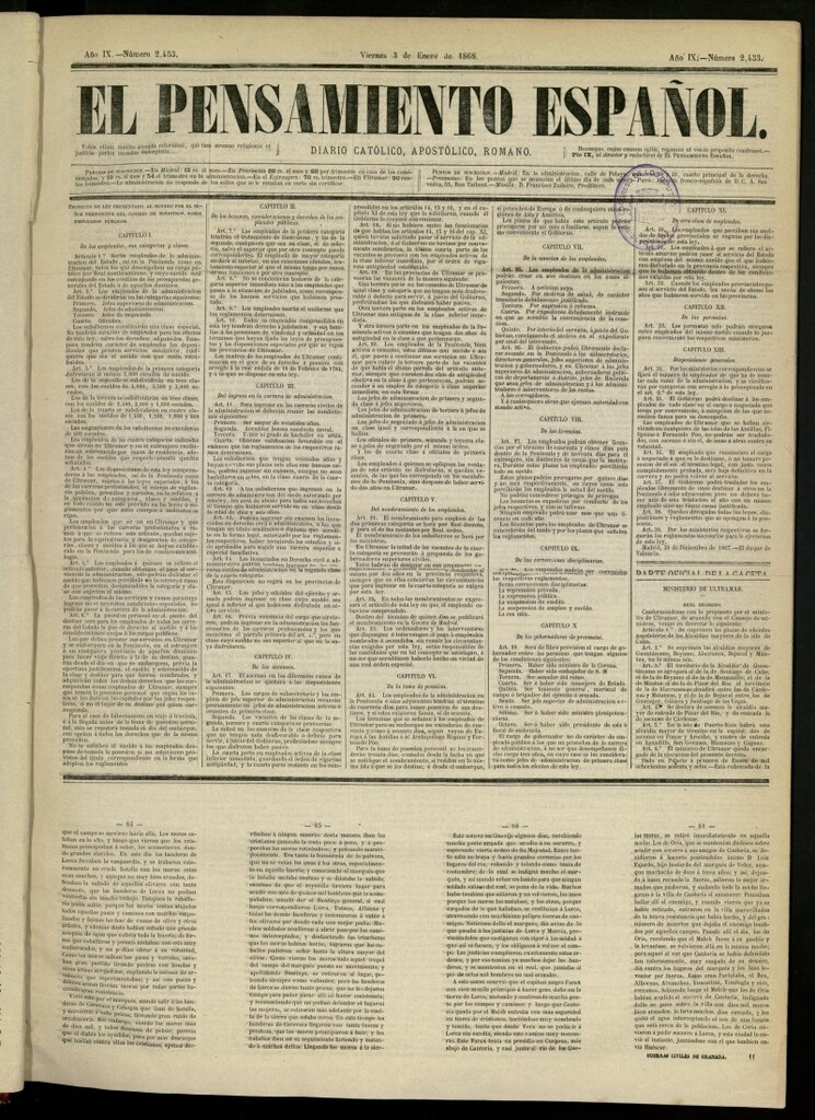 Miniatura de El Pensamiento Español del 3 de enero de 1868, nº 2453