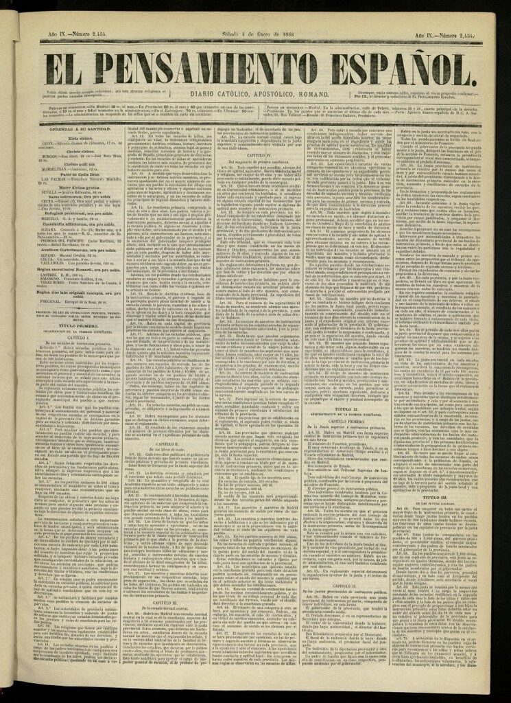 Miniatura de El Pensamiento Español del 4 de enero de 1868, nº 2454