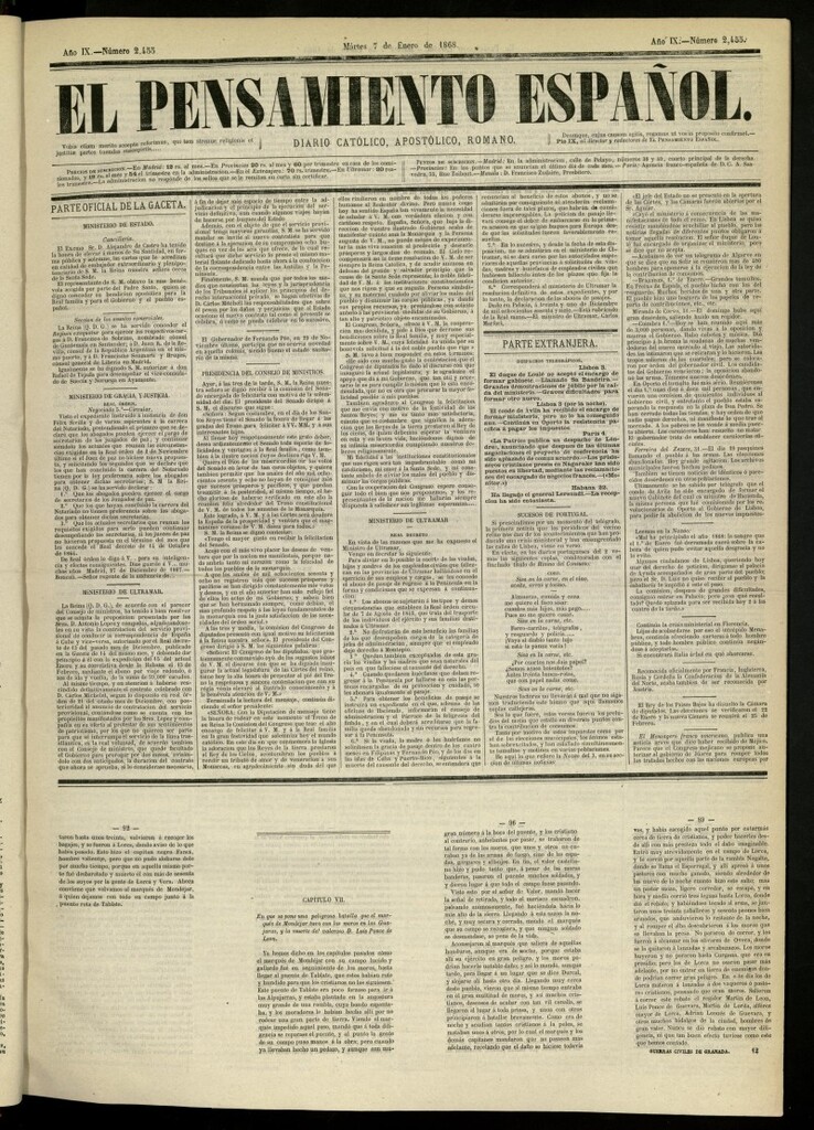 Miniatura de El Pensamiento Español del 7 de enero de 1868, nº 2455
