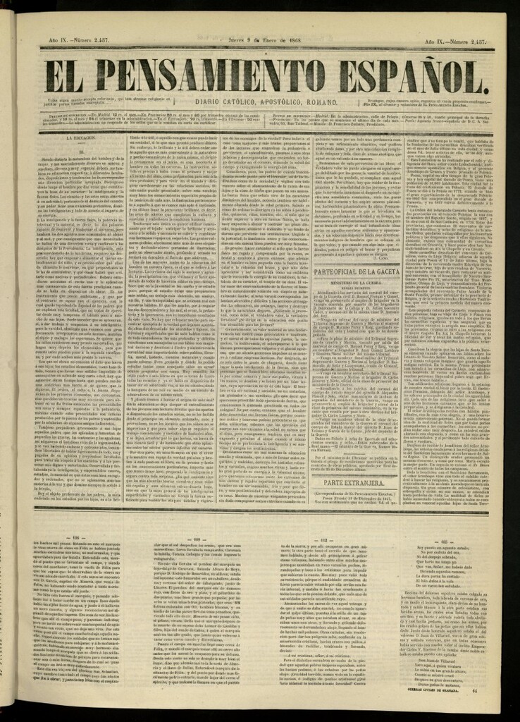 Miniatura de El Pensamiento Español del 9 de enero de 1868, nº 2457