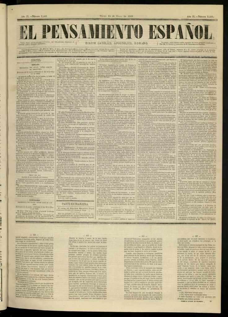 Miniatura de El Pensamiento Español del 14 de enero de 1868, nº 2461