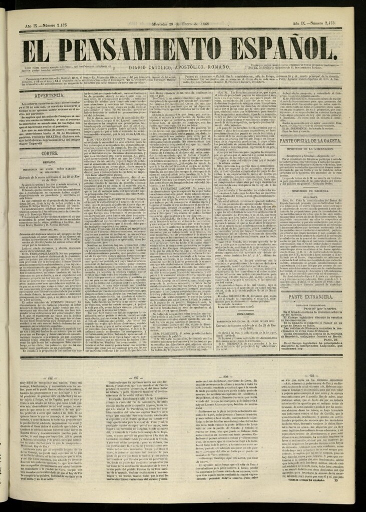 Miniatura de El Pensamiento Español del 29 de enero de 1868, nº 2473