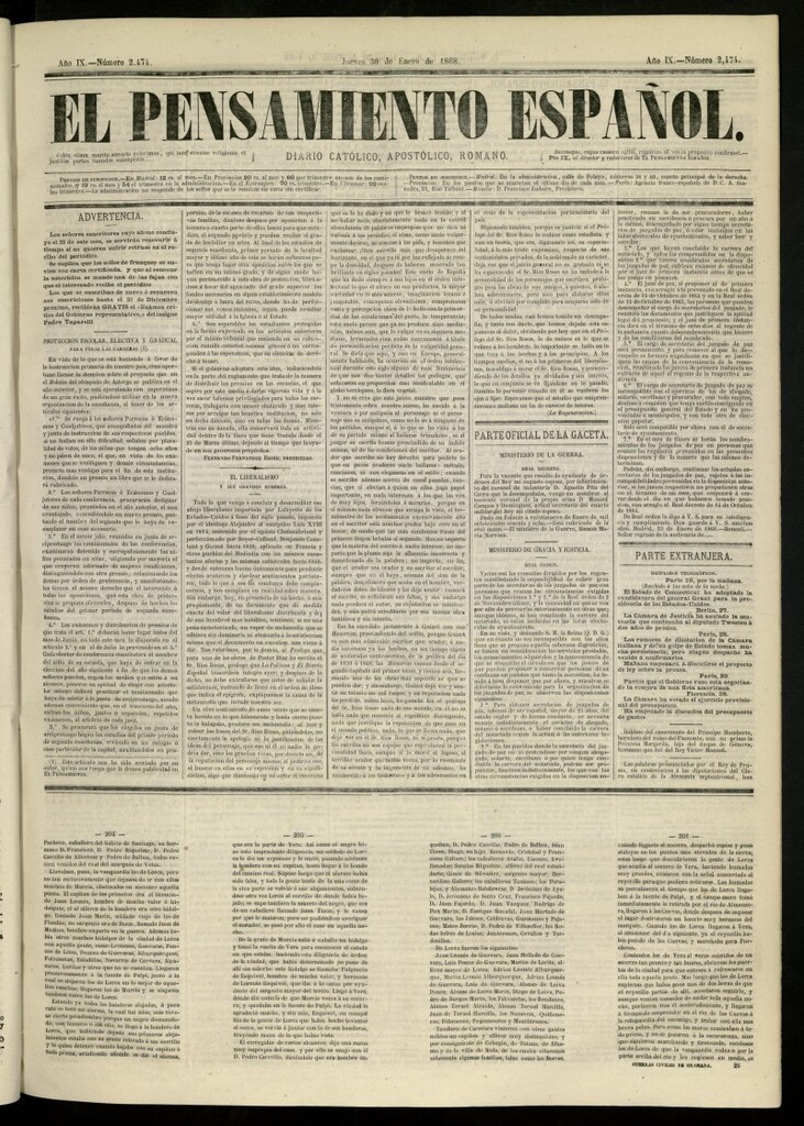Miniatura de El Pensamiento Español del 30 de enero de 1868, nº 2474