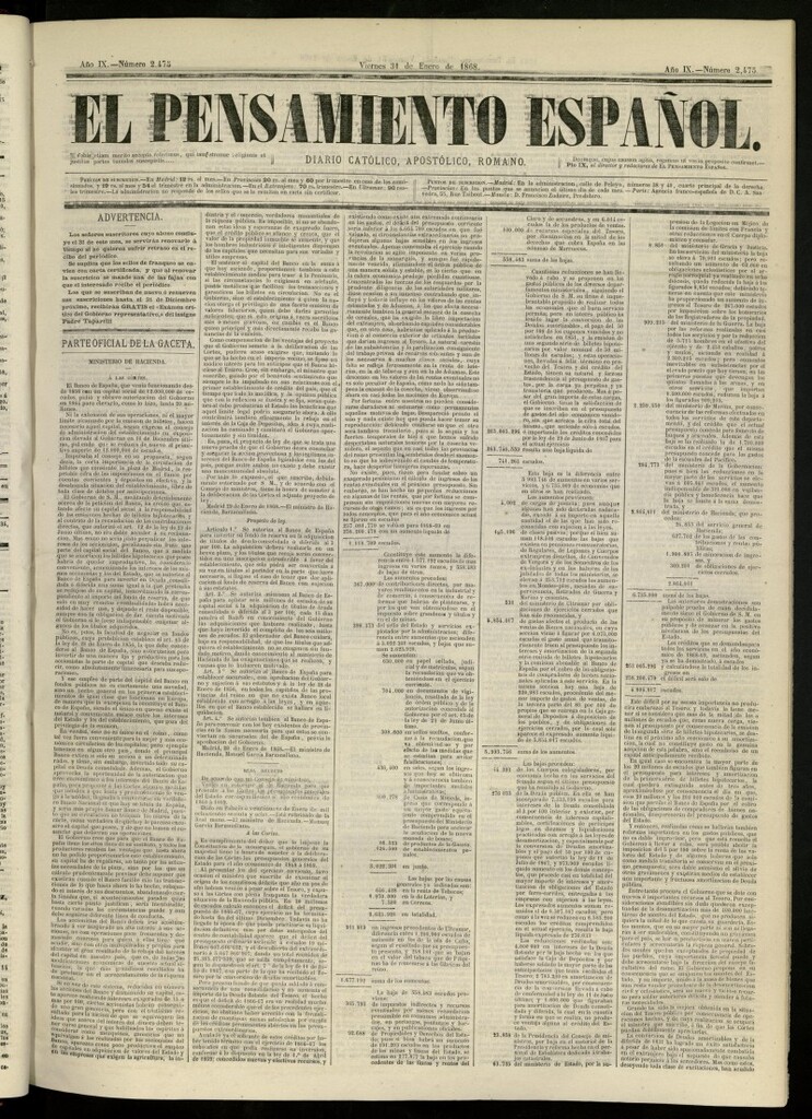 Miniatura de El Pensamiento Español del 31 de enero de 1868, nº 2475