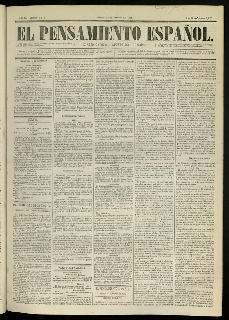 Miniatura de El Pensamiento Español del 1 de febrero de 1868, nº 2476