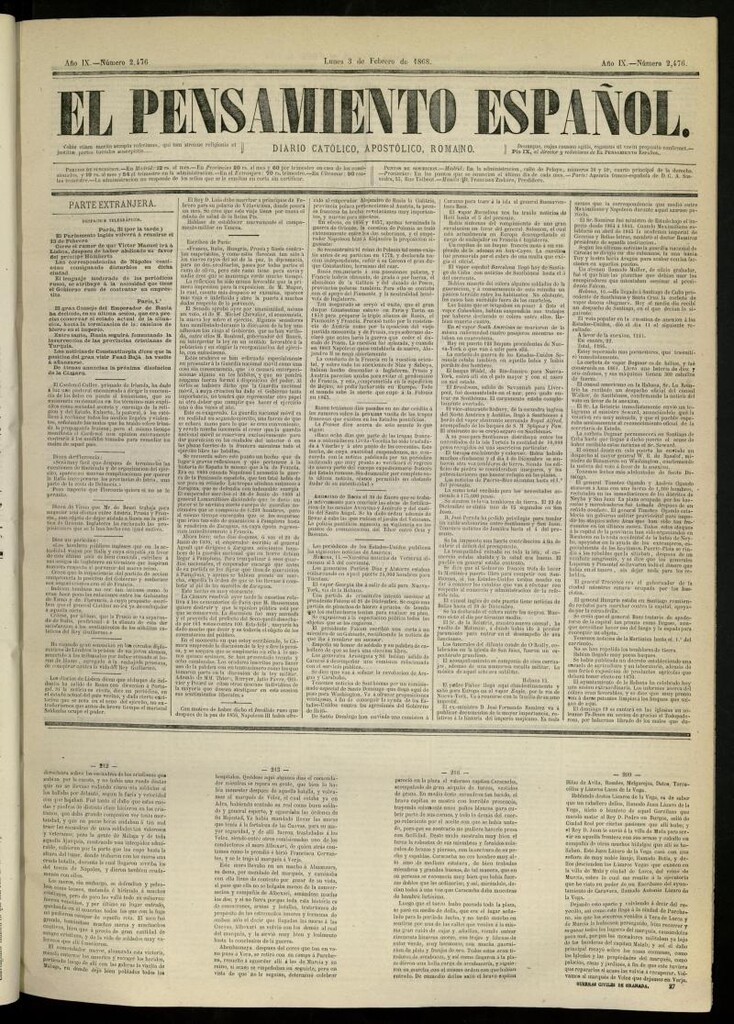 Miniatura de El Pensamiento Español del 3 de febrero de 1868, nº 2476