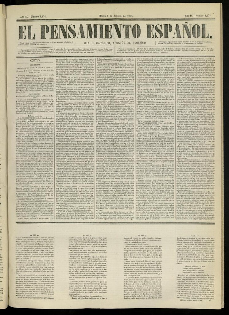 Miniatura de El Pensamiento Español del 4 de febrero de 1868, nº 2477