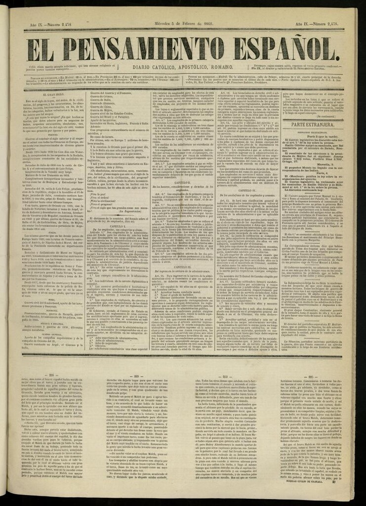Miniatura de El Pensamiento Español del 5 de febrero de 1868, nº 2478