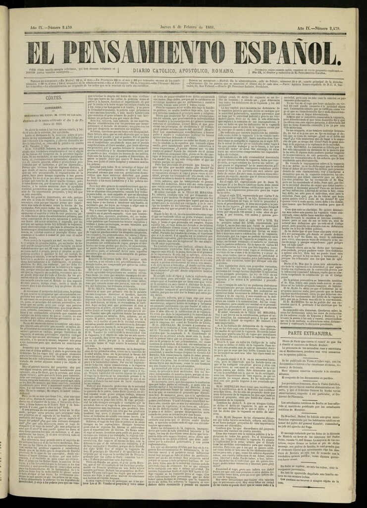 Miniatura de El Pensamiento Español del 6 de febrero de 1868, nº 2479