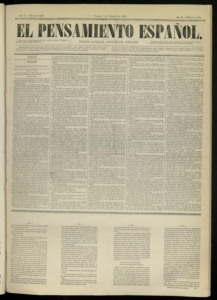 Miniatura de El Pensamiento Español del 7 de febrero de 1868, nº 2480