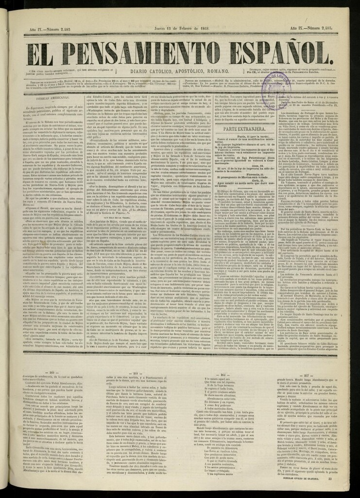 Miniatura de El Pensamiento Españoldel 13 de febrero de 1868, nº 2485