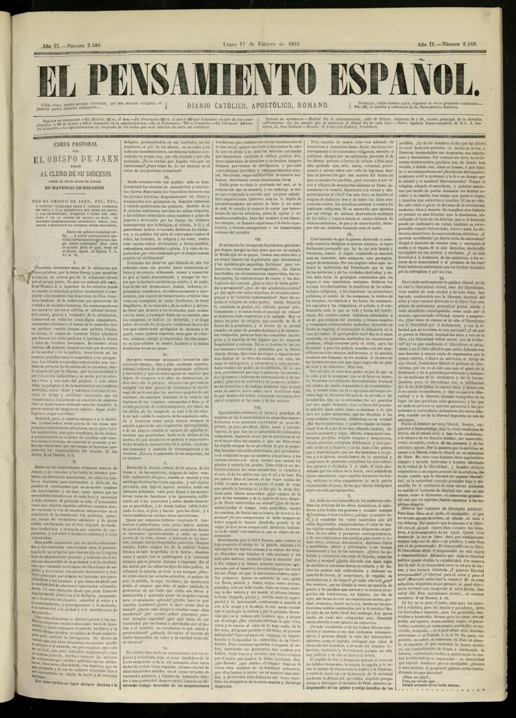 Miniatura de El Pensamiento Español del 17 de febrero de 1868, nº 2488