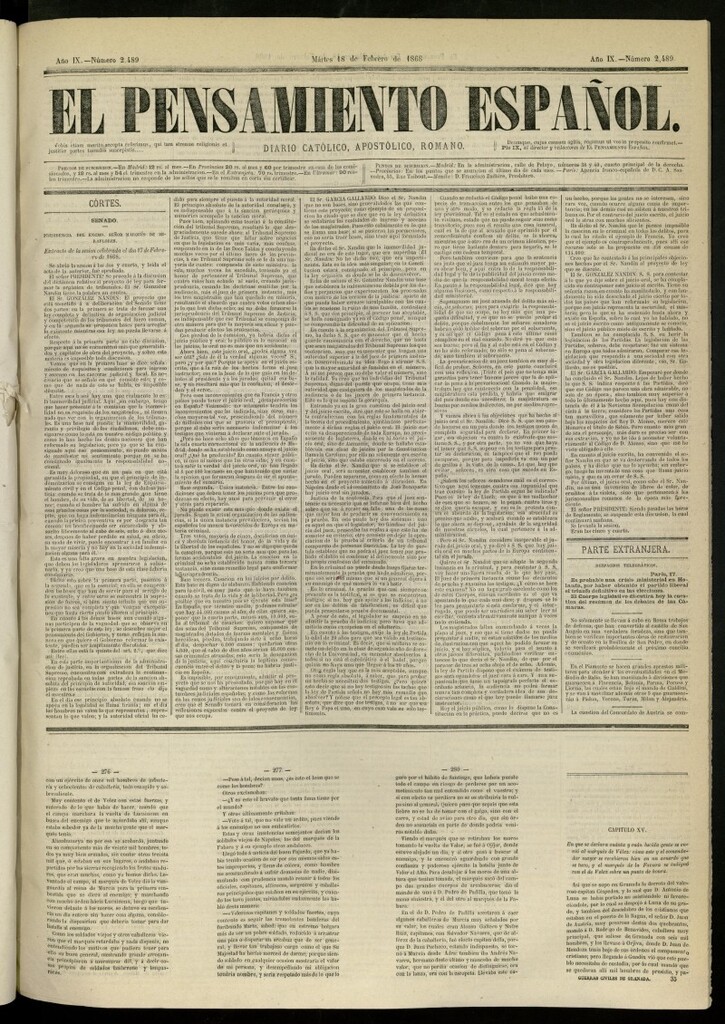 Miniatura de El Pensamiento Español del 18 de febrero de 1868, nº 2489