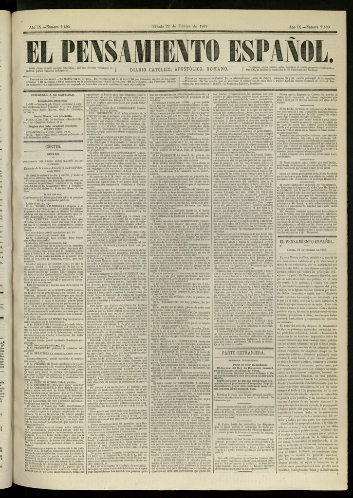 Miniatura de El Pensamiento Español del 22 de febrero de 1868, nº 2493