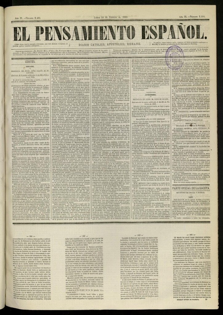 Miniatura de El Pensamiento Español del 24 de febrero de 1868, nº 2094