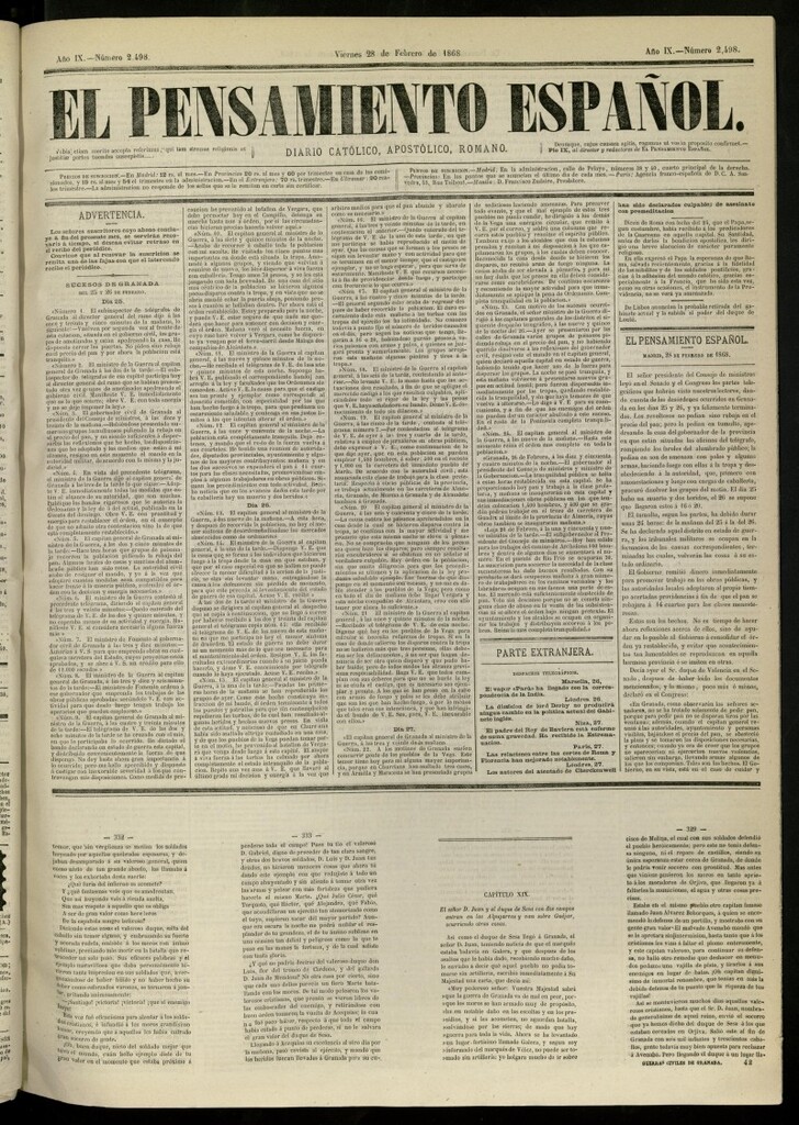 Miniatura de El Pensamiento Español del 28 de febrero de 1868, nº 2498
