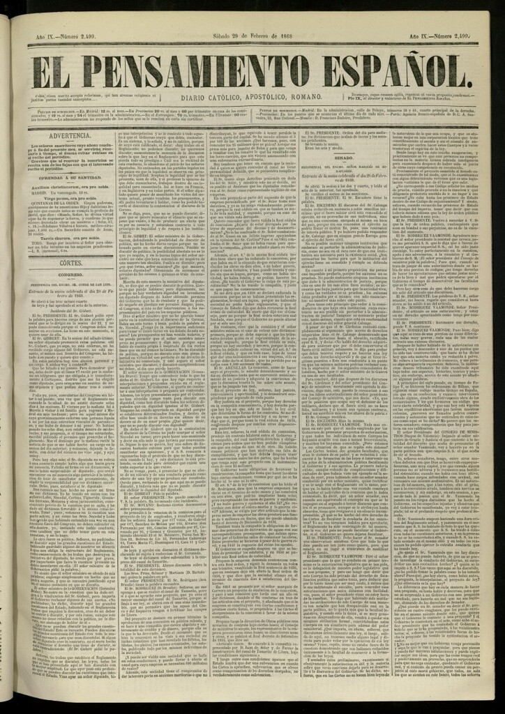 Miniatura de El Pensamiento Español del 29 de febrero de 1868, nº 2499