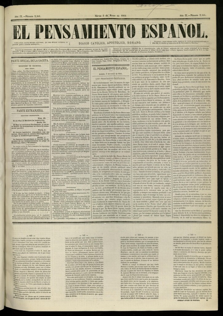 Miniatura de El Pensamiento Español del 3 de marzo de 1868, nº 2501