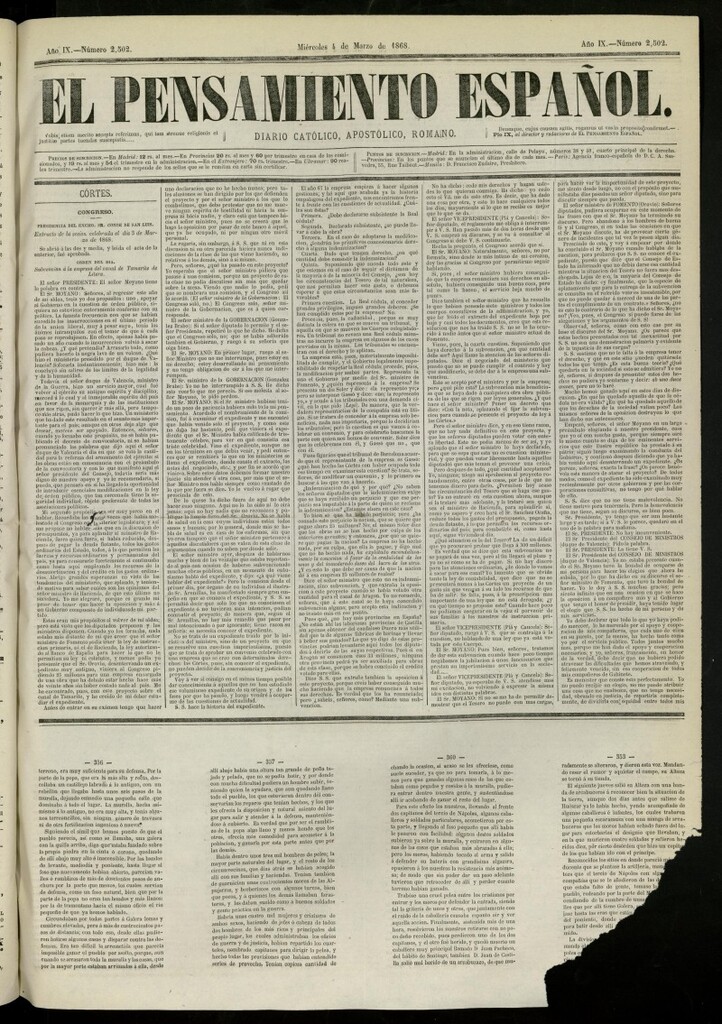 Miniatura de El Pensamiento Español del 4 de marzo de 1868, nº 2502