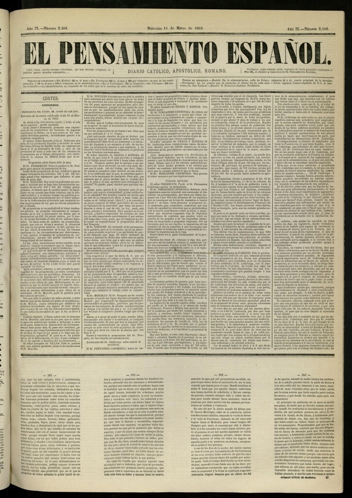 Miniatura de El Pensamiento Español del 11 de marzo de 1868, nº 2508