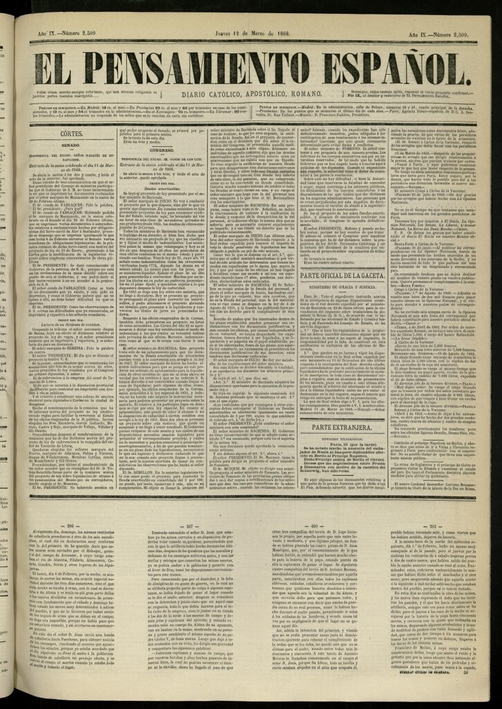Miniatura de El Pensamiento Español del 12 de marzo de 1868, nº 2509
