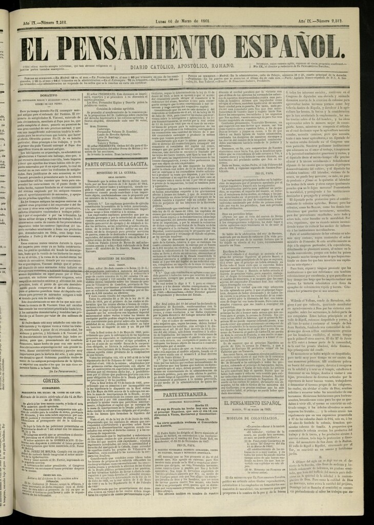 Miniatura de El Pensamiento Español del 16 de marzo de 1868, nº 2512