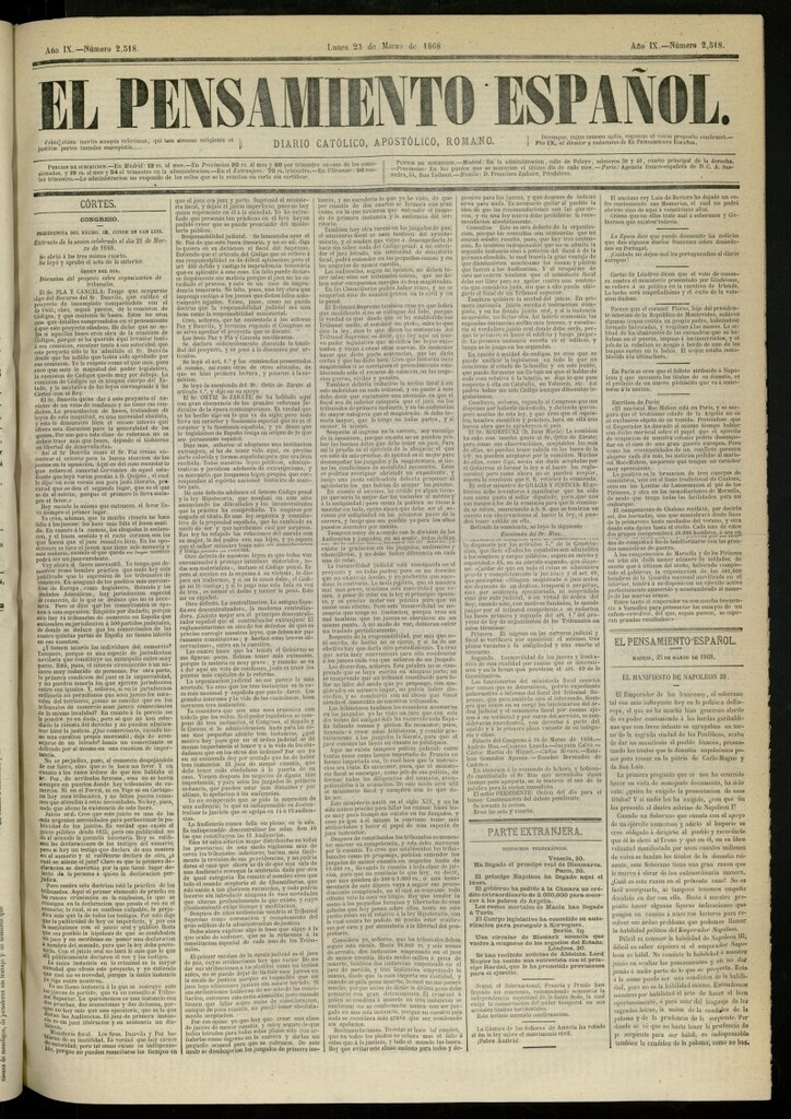 Miniatura de El Pensamiento Español del 23 de marzo de 1868, nº 2518