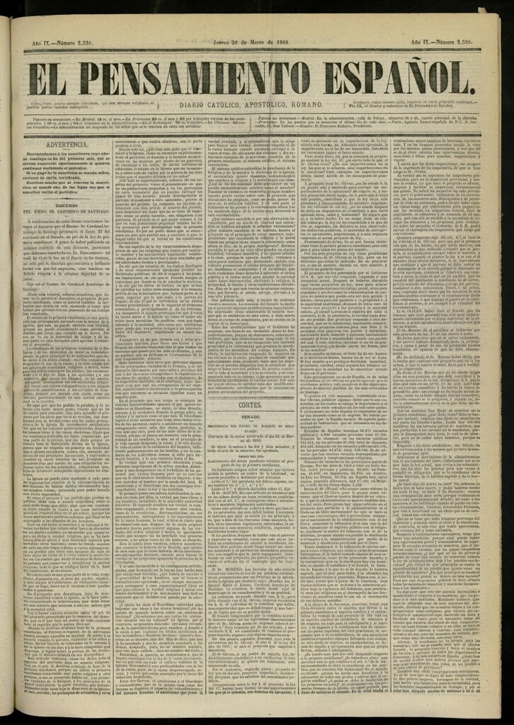 Miniatura de El Pensamiento Español del 26 de marzo de 1868, nº 2520