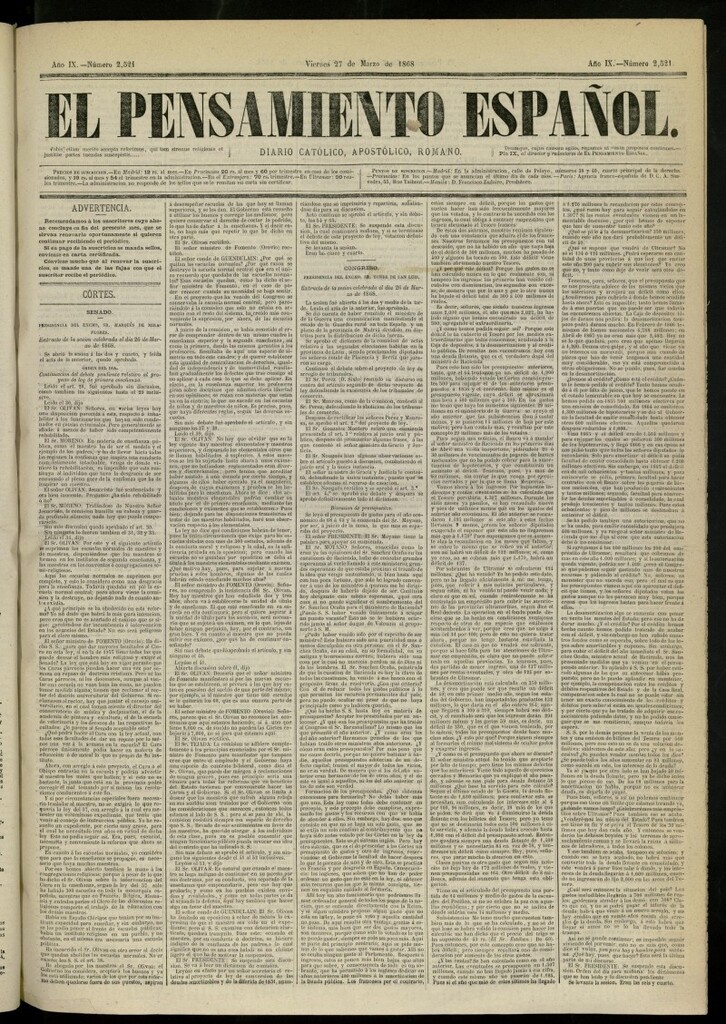 Miniatura de El Pensamiento Español del 27 de marzo de 1868, nº 2521