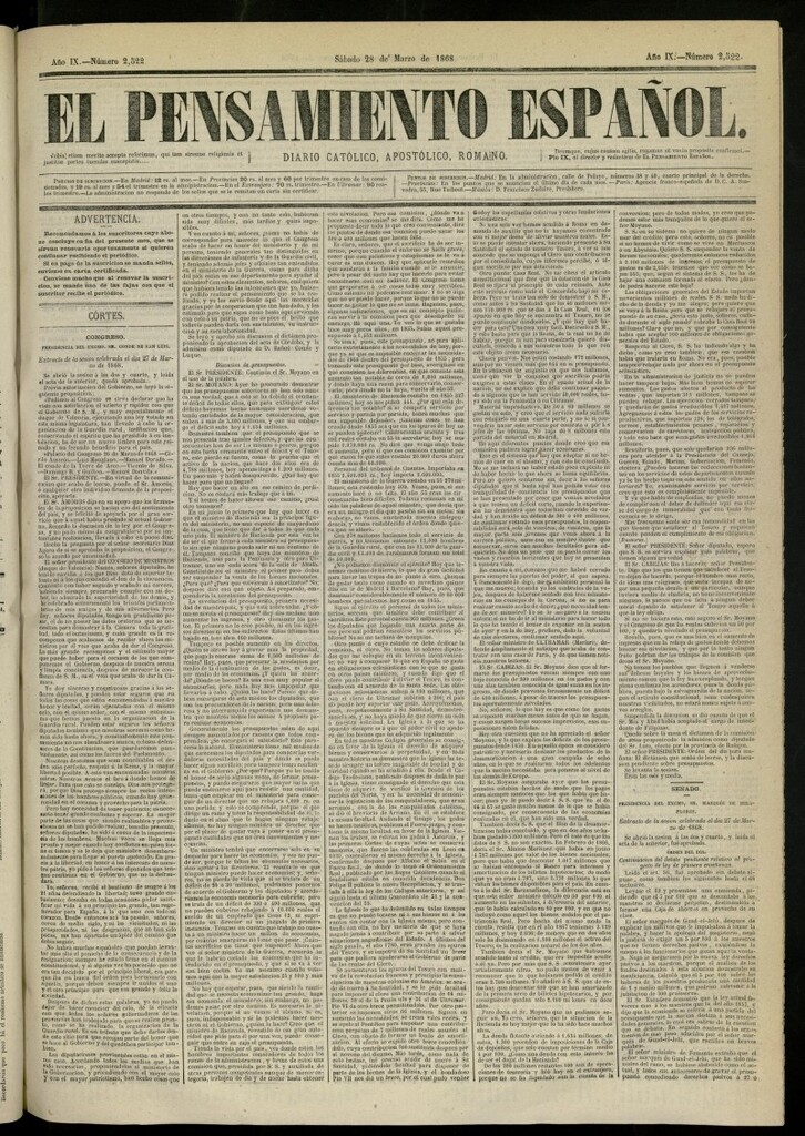 Miniatura de El Pensamiento Español del 28 de marzo de 1868, nº 2522