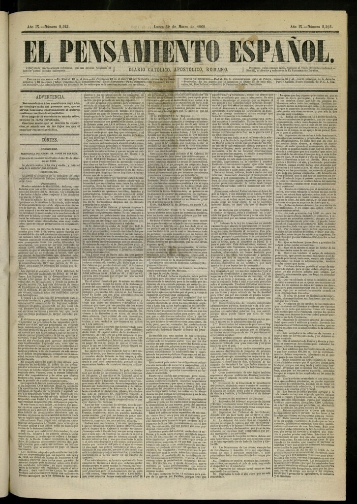 Miniatura de El Pensamiento Español del 30 de marzo de 1868, nº 2523