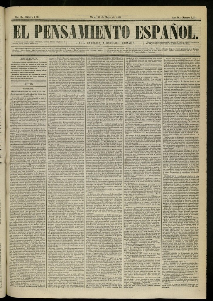 Miniatura de El Pensamiento Español del 31 de marzo de 1868, nº 2524