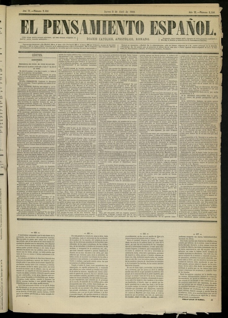 Miniatura de El Pensamiento Español del 2 de abril de 1868, nº 2526