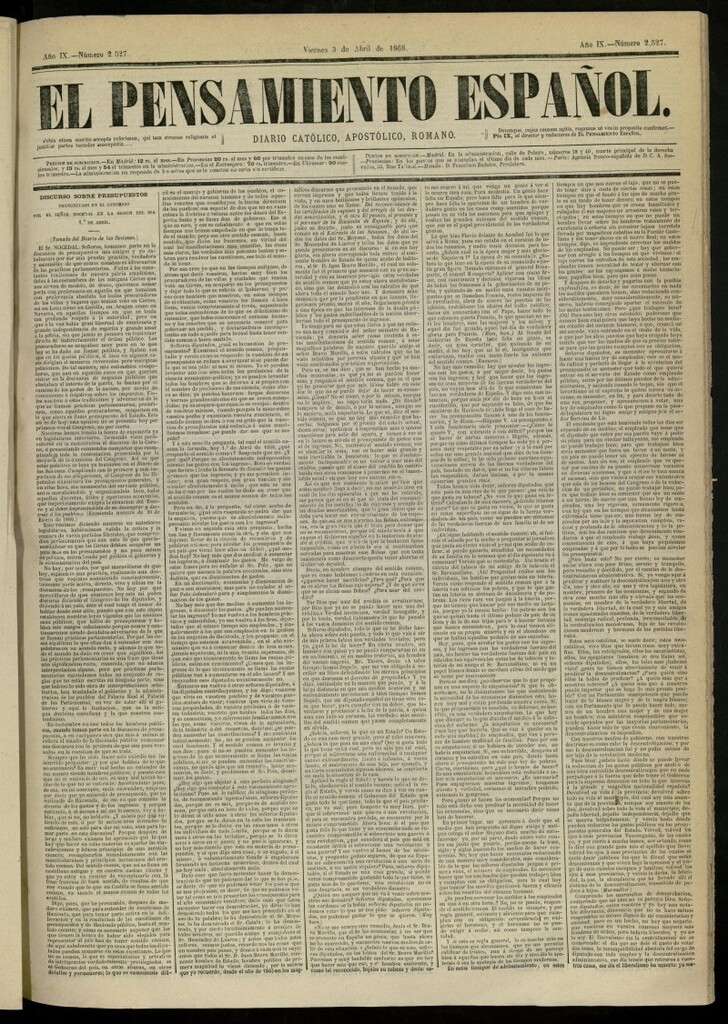 Miniatura de El Pensamiento Español del 3 de abril de 1868, nº 2527
