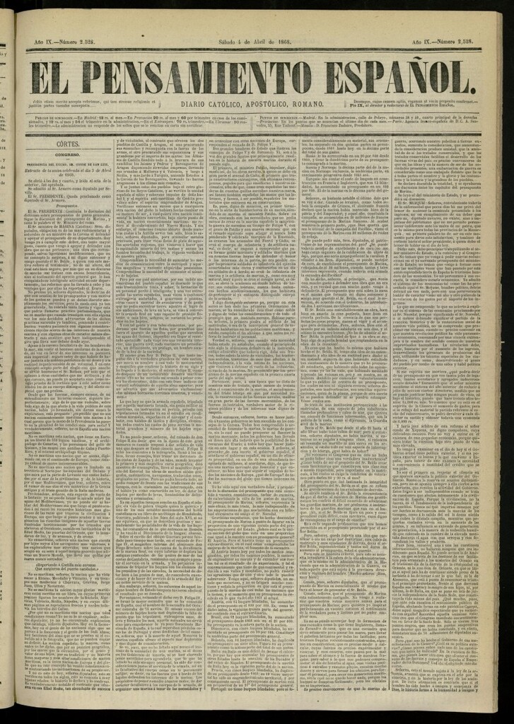 Miniatura de El Pensamiento Español del 4 de abril de 1868, nº 2528