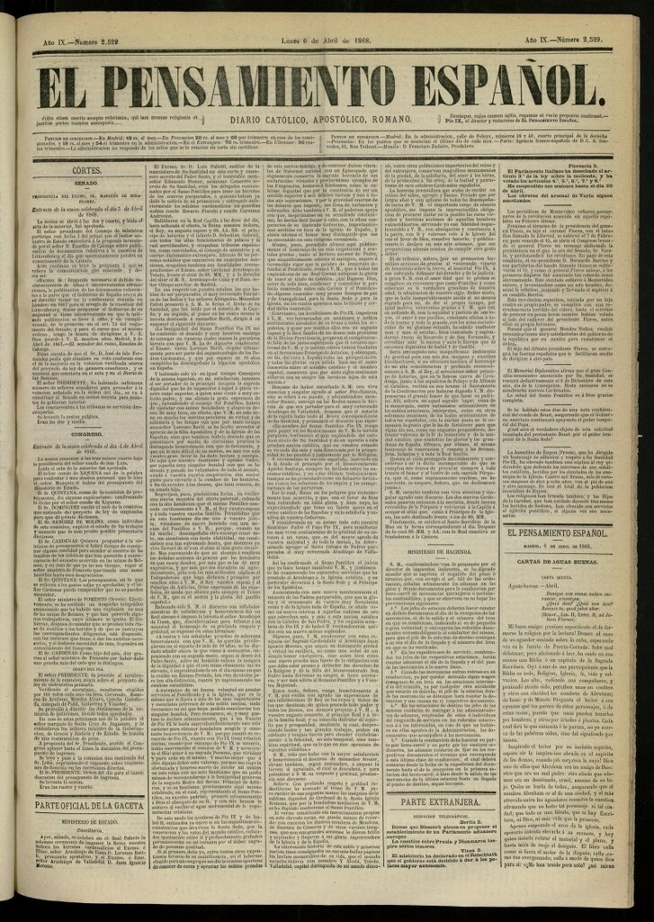 Miniatura de El Pensamiento Español del 6 de abril de 1868, nº 2529